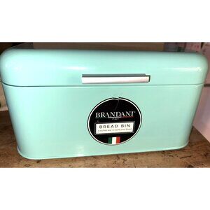 NWT Brandani Italy Bread Box Turquoise Light Green Aqua Retro Chic Metal 17"x8"